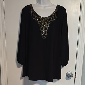 Cato Black Blouse with Gold Embellishments